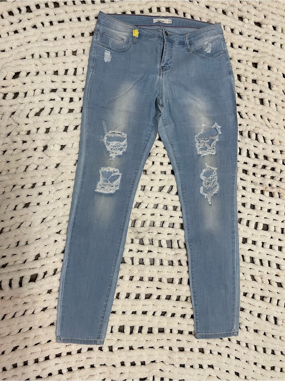 Cello Jeans Light Blue Distressed Women’s Jeans size 15 comfort stretch skinny
